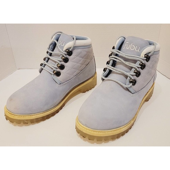Vtg FUBU Collection Women’s Quilted Contender Boots POWDER BLUE 7M Construction - Picture 7 of 12